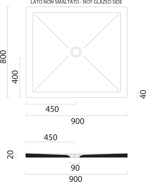 GSI Keramická sprchová vanička, obdélník 90x80x2cm, creta mat 46090808