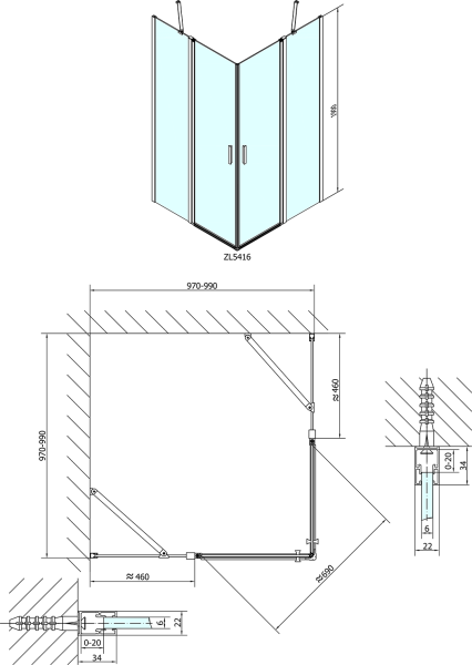 Polysan ZOOM čtvercová sprchová zástěna 1000x1000mm, čiré sklo ZL5416