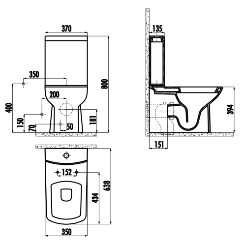 CREAVIT LARA WC kombi, spodní/zadní odpad, černá mat LR360