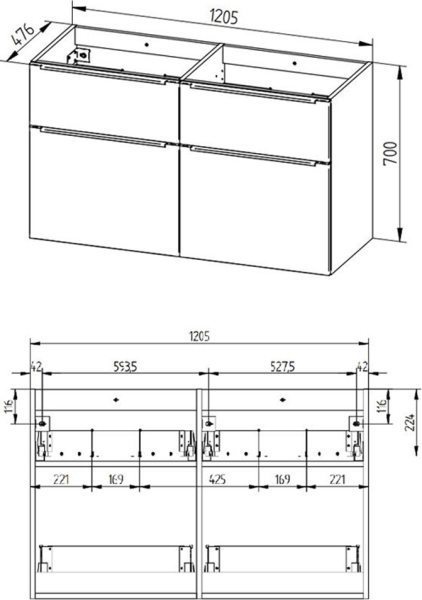 Mereo Mailo, koupelnová skříňka s keramickým umyvadlem 121 cm, antracit, chrom madlo CN533