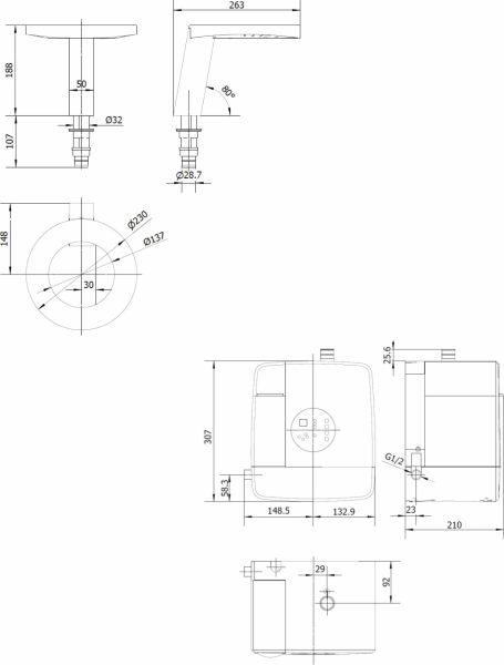 NOFER CONCEPT stojánková senzorová baterie s dávkovačem mýdla a osoušečem rukou, černá 01901.N