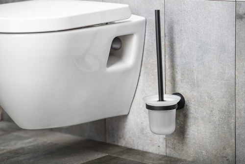 Aqualine SAMBA WC štětka závěsná, mléčné sklo, černá mat SB208