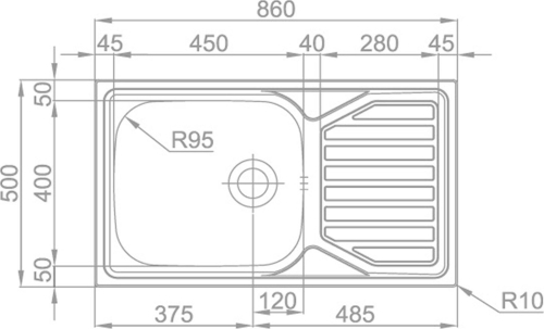 Nerezový dřez Sinks OKIO 860 XXL V 0,6mm leštěný RDOKXLL8605006V