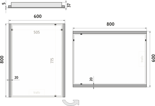 Nimco OBDELNÍKOVÁ - OSTRÉ ROHY LED zrcadlo 600x800 ZP 11002