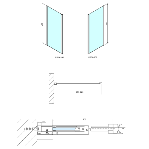Polysan MODULAR SHOWER stěna k instalaci na zeď, pro připojení otočného panelu, 1000 mm MS3A-100