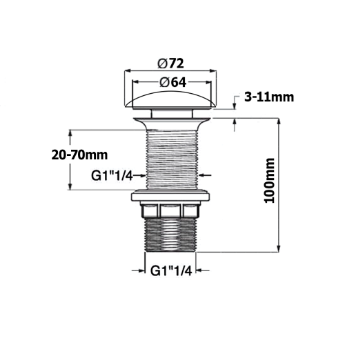 Isvea Umyvadlová výpust 5/4“, click-clack, keramická zátka, 20-70mm, černá mat 38TP0163I