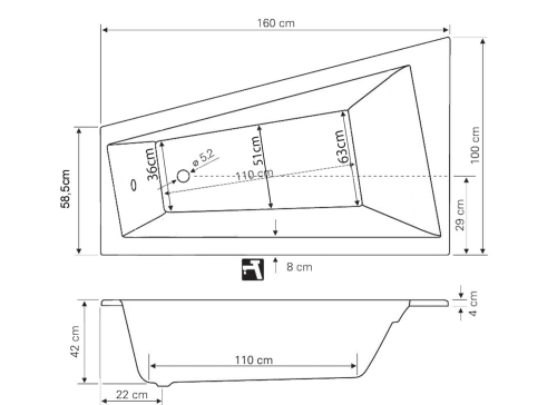 Aqualine METUJE vana 160x100x42cm, levá, bílá G2610