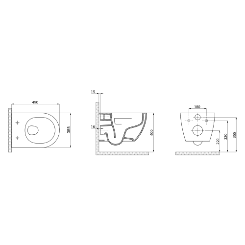 Bruckner LUNA závěsná WC mísa, Vortex Rimless, 35, 5x49cm, bílá 201.331.4
