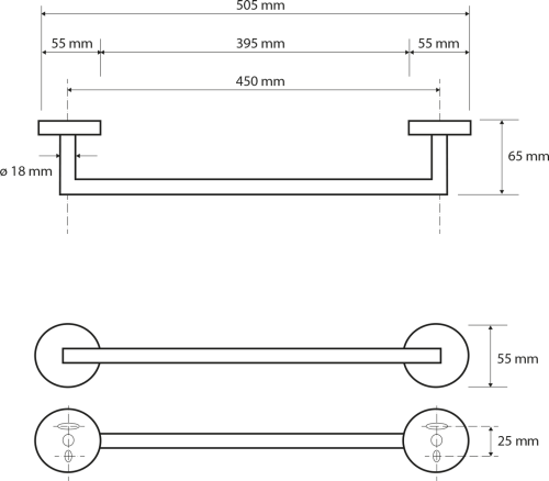 Sapho X-ROUND BLACK držák ručníků 450mm, černá mat XR402B