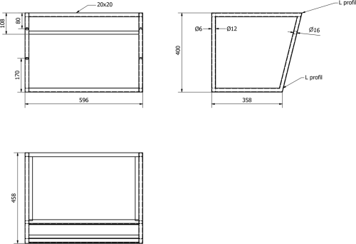 Sapho SKA konzole s policí 600x400x460mm, černá mat SKA101
