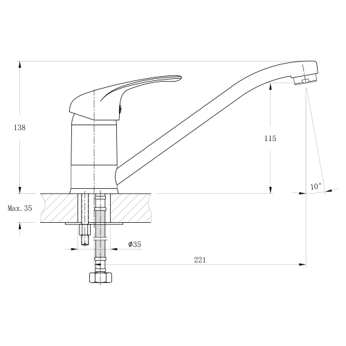 Bruckner HOFFER stojánková dřezová baterie, 221mm, otočné ramínko, chrom 424.050.1