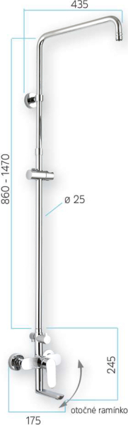 Mereo Nástěnná baterie Viana 150mm s otoč. ramínkem a tyčí pro ruční a talířovou sprchu, bez příslušenství CBE60101S