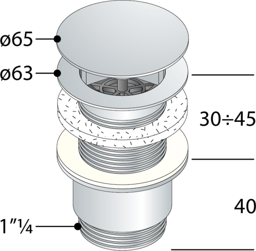 Omp Tea Umyvadlová výpust 5/4“, neuzavíratelná, velká zátka, 30-45mm, chrom 147.555.5