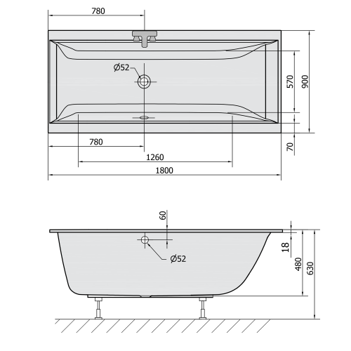 Polysan CLEO SLIM obdélníková vana 180x90x48cm, bílá 13111S