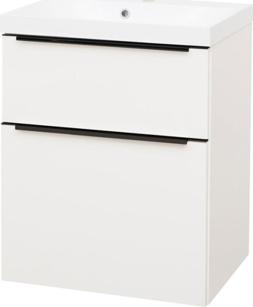 Mereo Mailo, koupelnová skříňka s umyvadlem z litého mramoru 61 cm, bílá, mat, černé madlo CN540MB