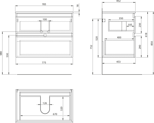 Aqualine ALTAIR skříňka s deskou 78, 5 cm, bílá/dub emporio AI280-02