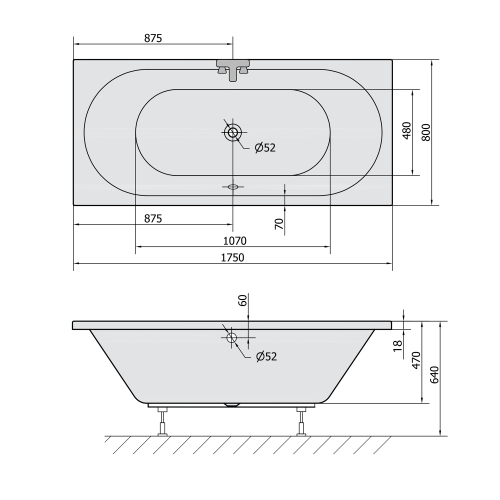 Polysan VIVA B SLIM obdélníková vana 175x80x47cm, bílá 88119S