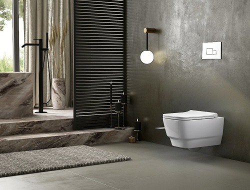 BELLO závěsné WC Rimless s podomítkovou nádržkou a tlačítkem Schwab, bílá 100214-SET5