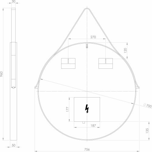 Sapho ORBITER kulaté zrcadlo s LED osvětlením ø 70cm, kožený pásek, černá mat ORL070
