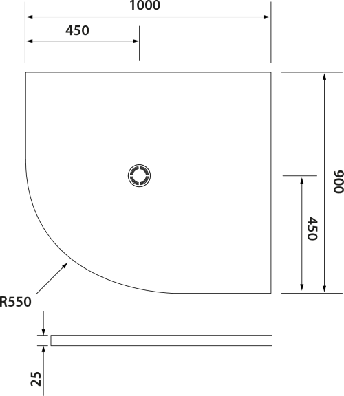 Polysan FLEXIA vanička z litého mramoru čtvrtkruh, s možností úpravy rozměru, 100x90cm, R550, pravá 91331