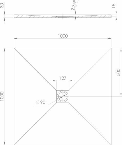 Polysan TRENECA vanička z litého mramoru s možností úpravy rozměru, 100x100cm, šedá mat 84301.31