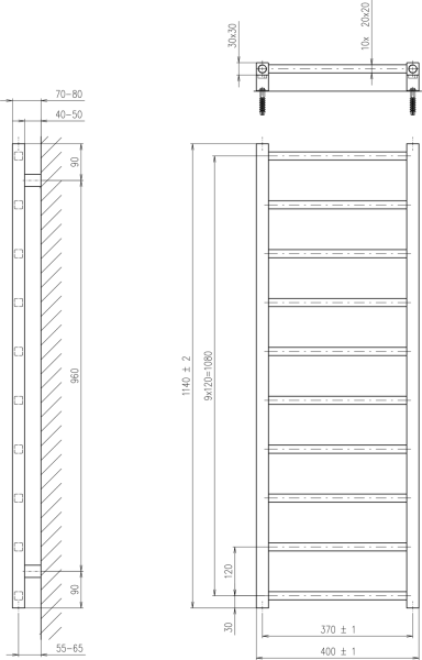 Sapho METRO LIGHT otopné těleso 400x1140 mm, černá mat IR445TB