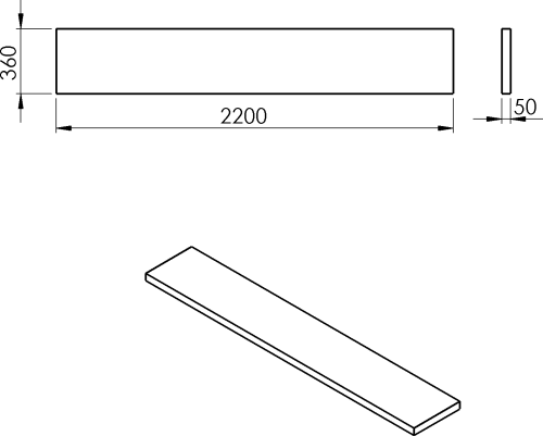 Sapho AVICE deska pod umyvadlo 220x36cm, tl.5cm, cement AV2267