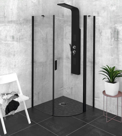 Polysan ZOOM BLACK čtvrtkruhová sprchová zástěna 900x900mm, čiré sklo, pravá ZL2615BR