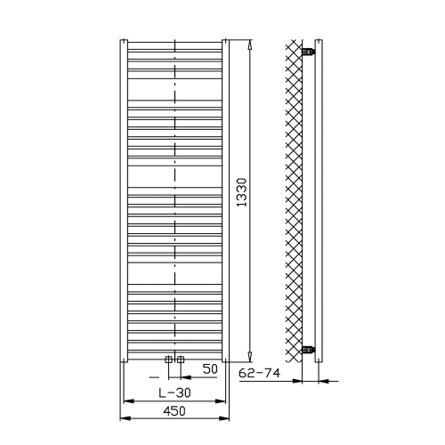 Aqualine TONDI otopné těleso rovné 450x1330 mm, středové připojení, bílá DT470T