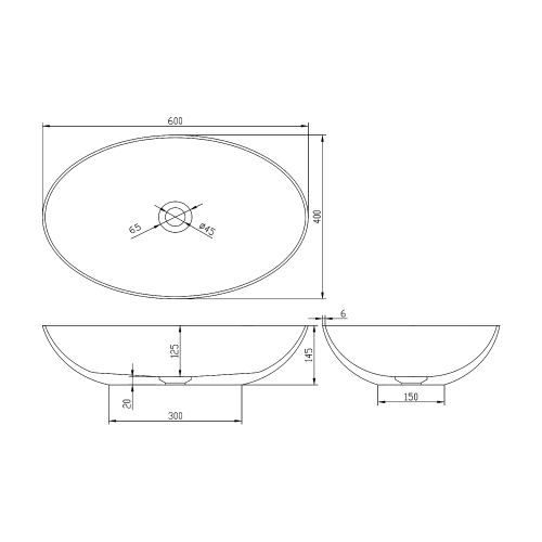 Polysan BANERA OVAL umyvadlo na desku, litý mramor, 60x40cm, bílá 14397