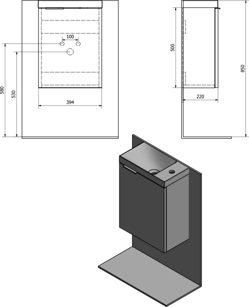 Sapho LATUS X umyvadlová skříňka 39, 4x50x22cm, dub alabama strip/dub alabama LT110-2322
