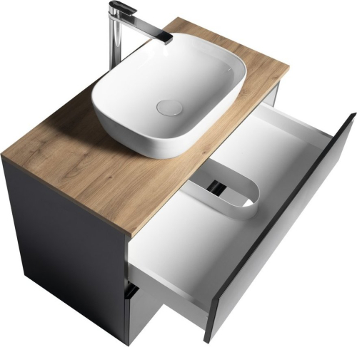 Aqualine ALTAIR skříňka s deskou 87, 5 cm, černá mat/dub emporio AI690-01