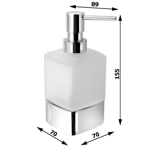 Gedy LOUNGE dávkovač mýdla na postavení, 280 ml, mléčné sklo, chrom 545513