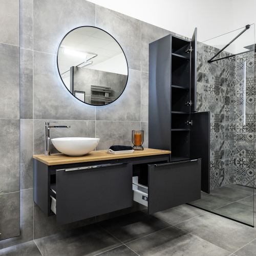 Mereo Mailo, koupelnová skříňka 81 cm, černé madlo, Multidecor, Bílá lesk perlička CN591SBBIEL