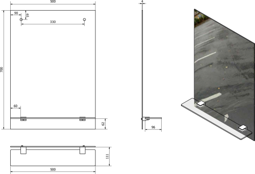 Aqualine Zrcadlo s otvory pro polici 50x70cm, včetně závěsů 22429