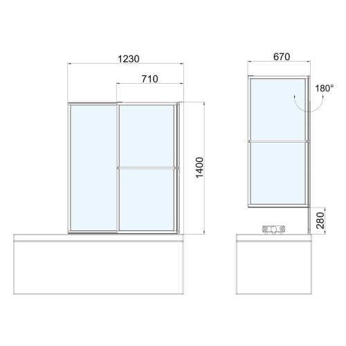 Polysan OLBIA vanová zástěna s pneumatickým zdvihem, š. 1230mm, černá mat, čiré sklo 30317B