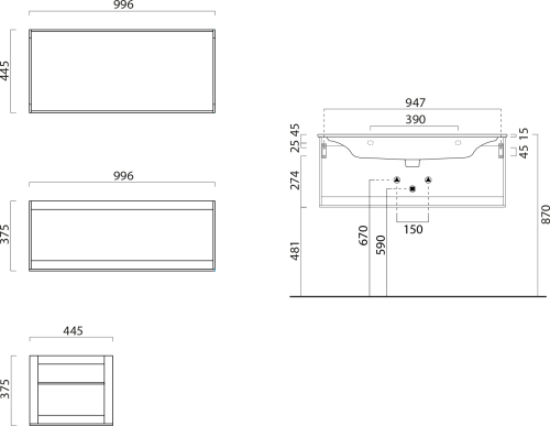 GSI PURA konstrukce pod umyvadlo 102x46cm, černá mat MSP10228