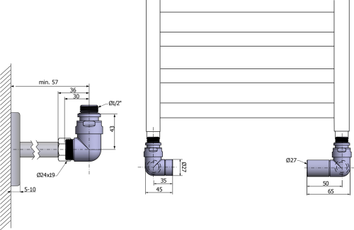Sapho CORNER SIMPLY připojovací sada ventilů triaxiální, pravé provedení, černá mat CP130BS