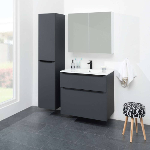 Mereo Mailo, koupelnová skříňka s keramickým umyvadlem 61 cm, antracit, černé madlo CN530B