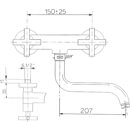 Sapho AXIA nástěnná baterie, chrom 506S