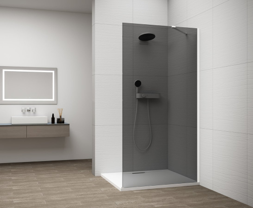 Polysan ESCA WHITE MATT jednodílná sprchová zástěna k instalaci ke stěně, kouřové sklo, 900 mm ES1290-03
