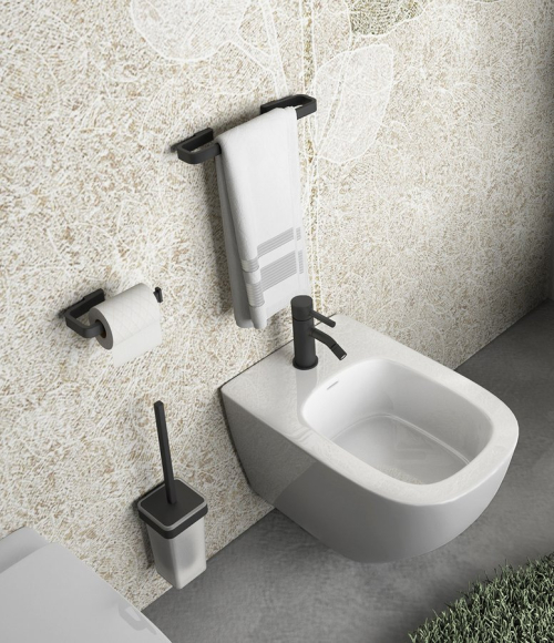 Gedy SAMOA WC štětka závěsná, mléčné sklo, černá mat A83314