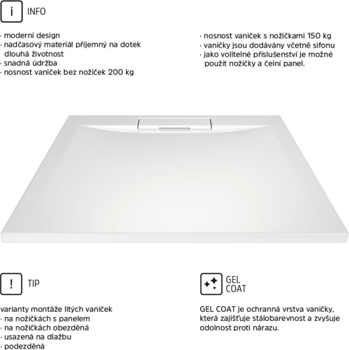 Mereo Čtvercová sprchová vanička s hranatým krytem sif., 90x90x3 cm, vč. sif., bez nožiček, litý mramor CV35KS
