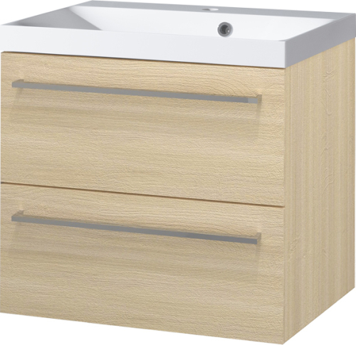Mereo Bino, koupelnová skříňka s umyvadlem z litého mramoru 61 cm, dub Sand Barbera CN630M