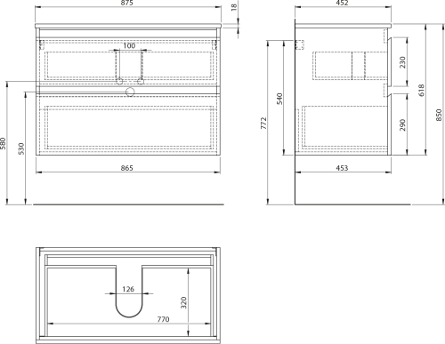 Aqualine ALTAIR skříňka s deskou 87, 5 cm, dub emporio/antracit břidlice AI390-02