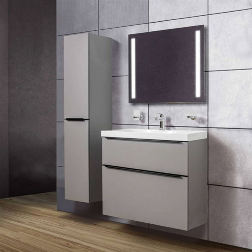 Mereo Mailo, koupelnová skříňka s umyvadlem z litého mramoru 81 cm, šedá mat, černé madlo CN571MB