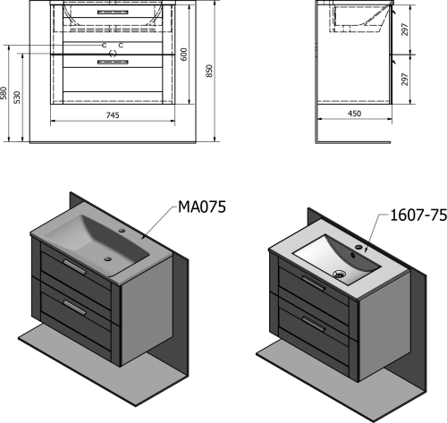 Sapho AMIA umyvadlová skříňka 74, 5x60x45cm, dub Texas AM075-2020