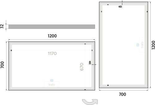 Nimco OBDELNÍKOVÁ - OSTRÉ ROHY LED zrcadlo 1200x700 s dotykovým senzorem ZP 13006V