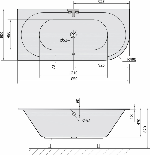 Polysan VIVA L SLIM asymetrická vana 185x80x47cm, bílá 72099S