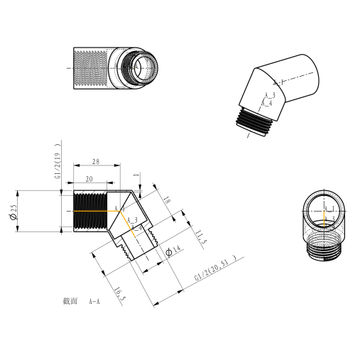 Sapho Sprchové kolínko mezi hlavici a hadici 1/2", mosaz/chrom AR069